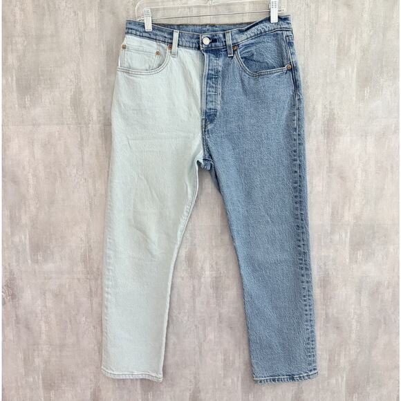 Levi's 501 Cropped Jeans Women’s 30x26 Straight-Leg High Rise Blue Two Tone - Picture 3 of 16